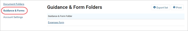 Screenshot from GMC Connect, showing the guidance and form folders section