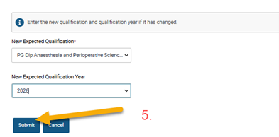 Screenshot from GMC connect showing the 'change student qualification' screen