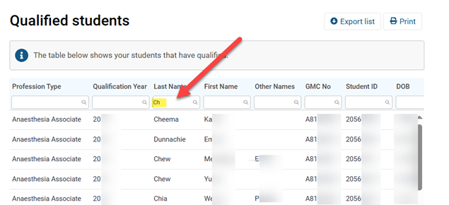 Screenshot from GMC connect showing the search filtering options in use