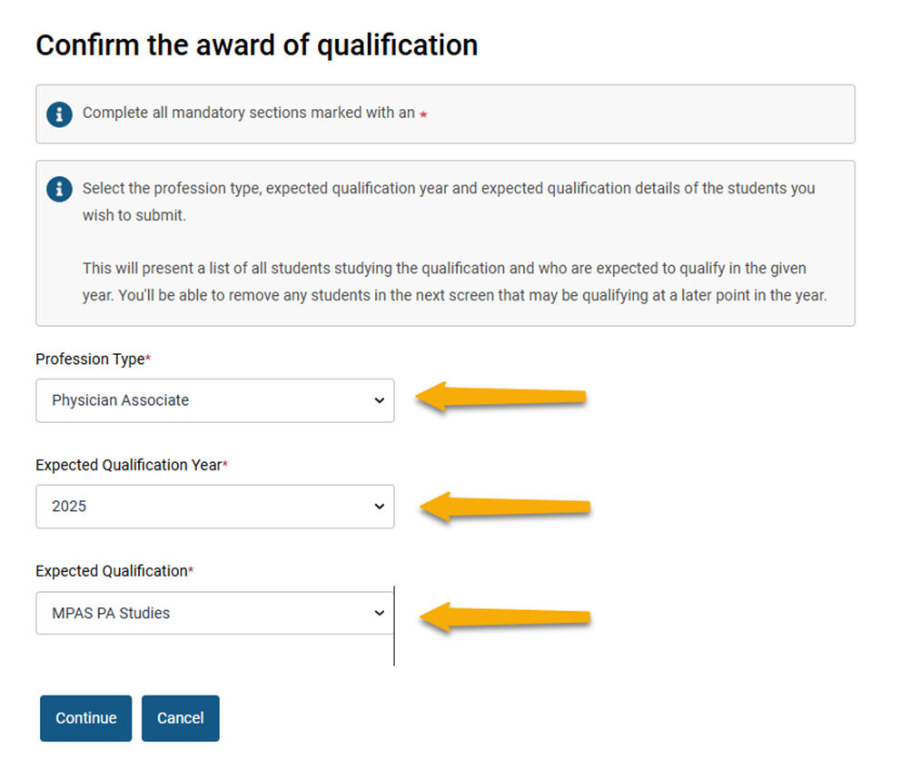 Screenshot from GMC connect showing the 'confirm the award of qualification' screen