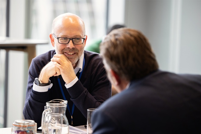 Director of Strategic Communications and Engagement Paul Reynolds during an SMT meeting